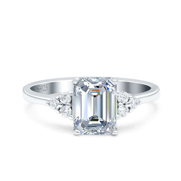 Emerald Cut Art Deco Wedding Ring Simulated Cubic Zirconia 925 Sterling Silver